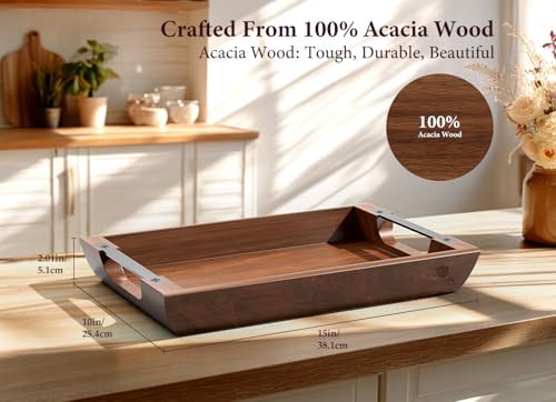 Acacia Wood Serving Tray, 15×10in Tray for Ottoman, Space-Saving - Image 3