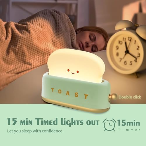 QANYI Desk Decor Toaster Lamp, Rechargeable Small Lamp with Smile Face Toast Bread Cute Toaster Shape Room Decor Night Light for Bedroom, Bedside, Living Room, Dining, Desk Decorations, Gift - Image 2