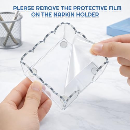 3x3 Inch Scalloped Acrylic Sticky Note Holder, Clear Cute Post It Note Dispenser, Notepad Holder with Wave Design, Thick Acrylic Desk Organizer for Office, Home, Dorm, Classroom - Image 2