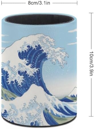 PU Leather Round Pencil Holder Japanese Wave Pen Holder - Image 2