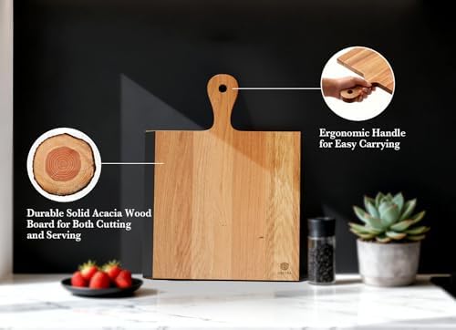 Acacia Wood Cutting Board with Handle, 2-in-1 Reversible Charcuterie Board & Chopping Board, Large 17"x13" Chalkboard Edge Serving Board for Meat & Cheese, Fruit and Nuts, Christmas Gift - Image 5