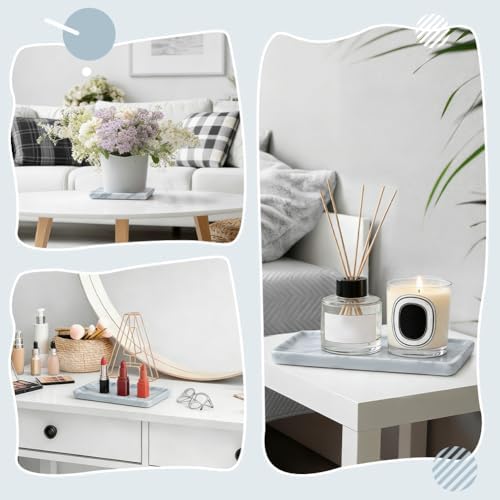 Bathroom Tray Countertop Ceramic Vanity Trays for Bathroom Kitchen Counter Small Marble Print Dresser Decorative Tray for Jewelry Towel Candles Soap Perfume Organizer (White) - Image 5