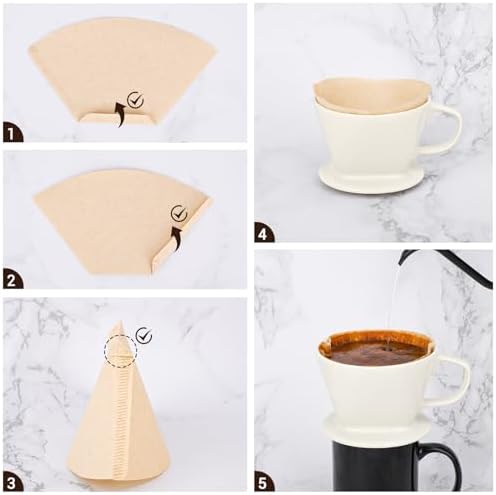 Segarty Pour Over Coffee Maker Set - Single Cup White Ceramic Coffee Dripper With 200 Pcs Size #2 Cone Filters, Slow Drip Manual Brewer for Home, Office, Travel, Camping - Image 4