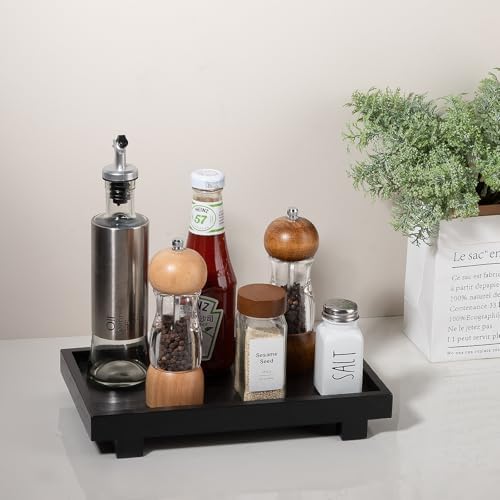 Decorative Tray Small Pedestal Stand Farmhouse Bathroom Decor Wooden Riser Display Stand for Vanity, Kitchen Countertop, Sink, 11.4 * 6.7 Black - Image 4
