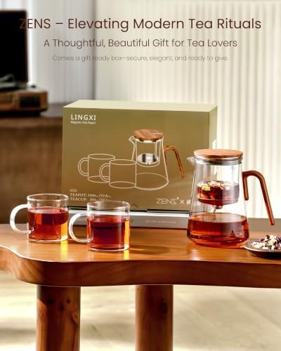ZENS Magnetic Glass Teapot with Infuser and 2 Cups for Loose Tea, 34oz - Image 6