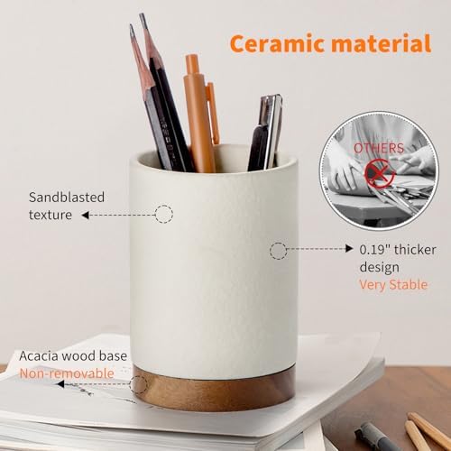 Ceramic Pen Holder for Desk, Pencil Cup, (White,Set / 1) - Image 5