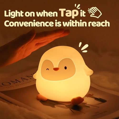 Rytinazzz Silicone Night Light for Kids, 50H Long Battery Penguin Lamp, Gift for Kids, Rechargeable Tap Control, Soft Dimmable Bedside Light with Timer - Image 6