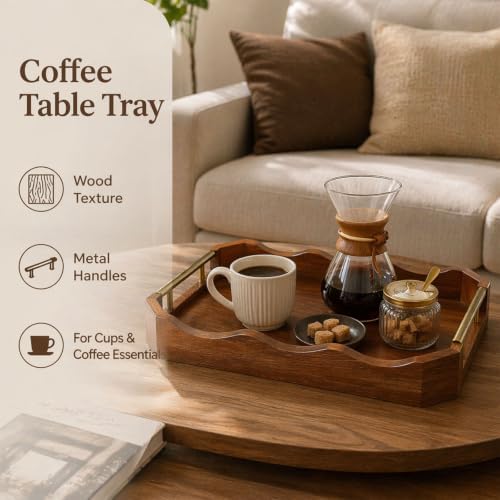 Walnut Wood Serving Tray with Handles, Decorative Coffee Table Tray for Tea, Coffee, Fruit, Snacks, Ottoman and Living Room - Image 2