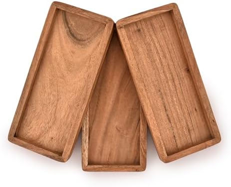 Kaizen Casa Platters Acacia Wood Elegant Wooden Platters for Home Decor, Fruit, Charcuterie, Appetizer Serving Tray, Cheese Board (Set of 3 Plates) (9" X 4" X 0.75'') - Image 3