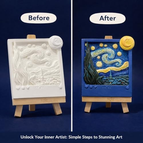 Dumblings 3D Painting Kit – DIY Coloring with Acrylic Paints & Brushes, Relaxing Mindful Craft for Home Decor or Fridge Magnet, Gift for Kids & Adults (3D Painting kit - Starry Night) - Image 2