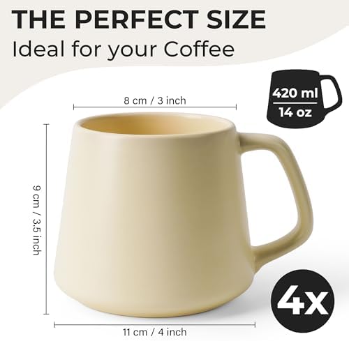 MIAMIO - Coffee Mugs Set of 4, Ceramic (14oz) - Luxe (Beige Pastel) - Image 2