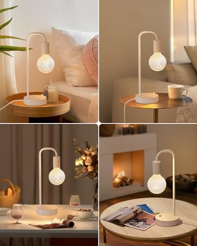 ONEWISH Industrial Small Table Lamp for Bedroom, Fully Dimmable Modern Beside Lamps with 2700K Warm Light Bulb for Kids Reading, White Nightstand Lamps for Living Room, Dorm,Home Office - Image 5