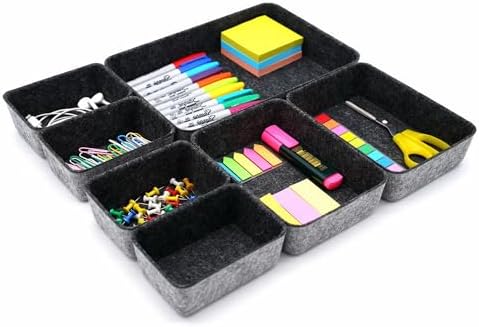 Welaxy 7pc Shallow Felt Desk Drawer Organizers Trays Charcoal Storage Bins by Welaxy