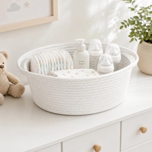 ABenkle Small Basket with Handles, Boho Decorative Rope Woven Dog Cat Toy Storage Bin Shelf Storage Organizer, Easter Christmas Gift Basket, 12"x8"x5", 2 Pack - Image 5