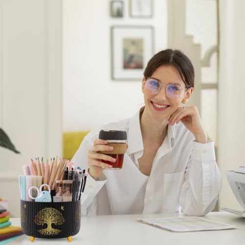 SKYDUE 360 Degree Rotating Pen Holder for Desk with 5 Slots,Tree of Life - Image 7