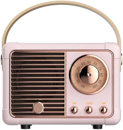 Retro Bluetooth Speaker, Vintage Decor, Wireless Portable Mini Bluetooth Speaker, Small Cute Old Fashion Style for Home Bedroom Kitchen Desk Party Outdoor Gift Ideas - Pink by LUKADER