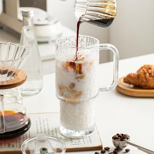 INSETLAN 24 oz Water Ripple Glass Tumbler with Handle and Lid, Set of 2 – Reusable Iced Coffee Cups with Lids, Clear Glass Cups with Straw for Coffee, Smoothies, Tea, Juice – Perfect for any Occasion - Image 4