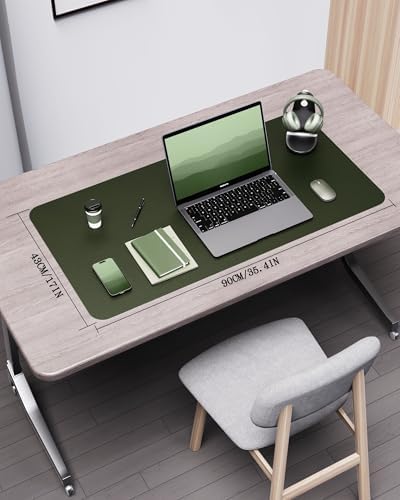 YSAGi Double-Sided Desk Pad, 35.4"x17" Leather Desk Mat, Eco Cork Desk Pad Protector,Large Mouse Pad,Waterproof Desk Blotter for Office/Home (Dark Green/Cork) - Image 2