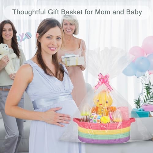 COMSE Empty Small Gift Basket with Bag & Ribbons, Rainbow - Image 3
