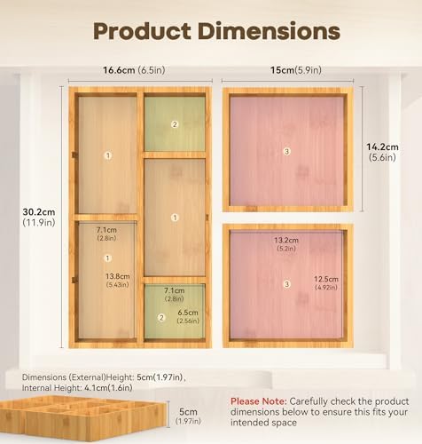 KOCWELL Bamboo Desk Drawer Organizer with Removable Dividers,Multi-Use Office Drawer Organizer Tray,Junk Drawer Organizers for Office,School,Kitchen,Makeup Supply（Original） - Image 2