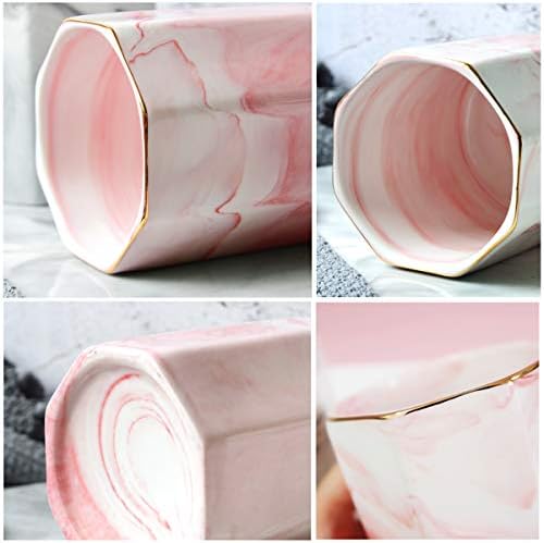 Pen Pencil Holder for Desk, Durable Ceramic Pens Organizer, Makeup Brush Holder, Table Decor and Desk Accessories, Perfect Office Home Organization for Women Girl, Teacher Supplies, Pink Marble - Image 4