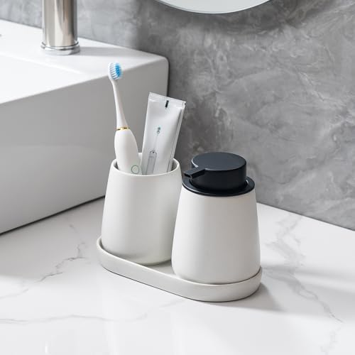 2 Pack Speckled White Round Soap Dispenser Tray - 8'' Ceramic Vanity Tray & Organizer Plate Set, Bathroom & Kitchen Countertop Decor for Soap Dispenser, Jewelry, Cosmetics, Sink - Image 3
