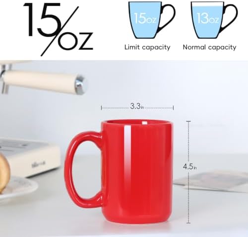 15 OZ Coffee Mug, Classic Blank Ceramic Cup with Large Handle for Tea Latte Cappuccino, Red - Image 2