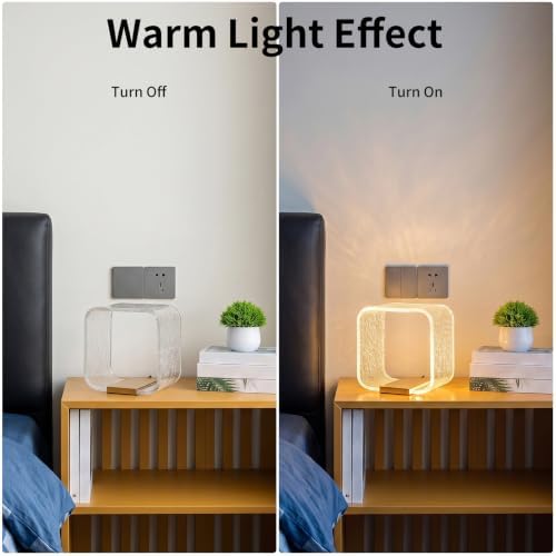 Acrylic Bedside Lamp, Square Starry Effect LED Desk Lamp with Button Switch, Eye-Caring Table Lamp for Bedroom, Nightstand, Dorm, Office and Living Room - Image 5