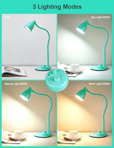 BOHON LED Desk Lamp with USB Charging Port, 3 Color Modes Dimmable, Teal - Image 2
