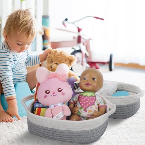 VOOWO Set of 5 Woven Baskets - Rope Storage Solutions, Nursery & Organizing, Off White & Gray - Image 5