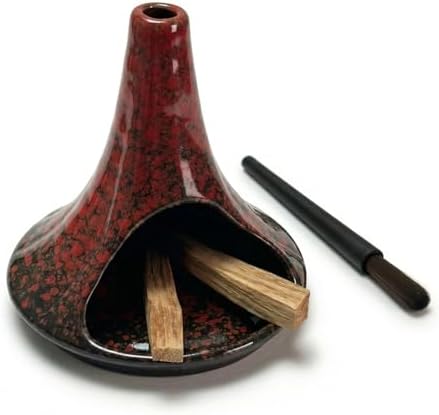 Ceramic Palo Santo Holder & Ash Catcher with Mini Chimney, Incense Holder & Sage Burner, Wabi-Sabi Home Decor for Meditation & Yoga(Rust Ember) by Unknown