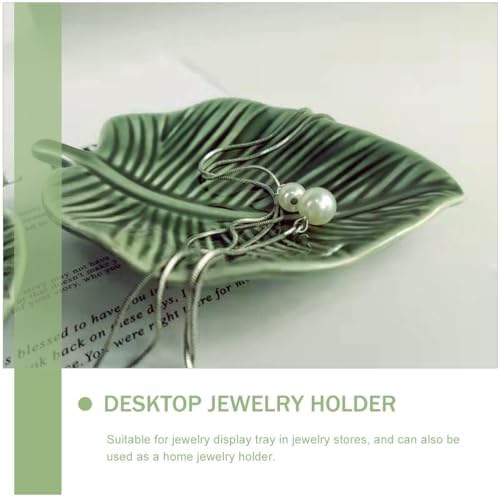 Operitacx Leaf Shape Ring Dish Green Decorative Jewelry Plate Multi-Function Trinket Tray for Desktop Jewelry Holder Home Storage Dressing Table Party Decor 5.51 X 4.33 X 1.18 in - Image 5