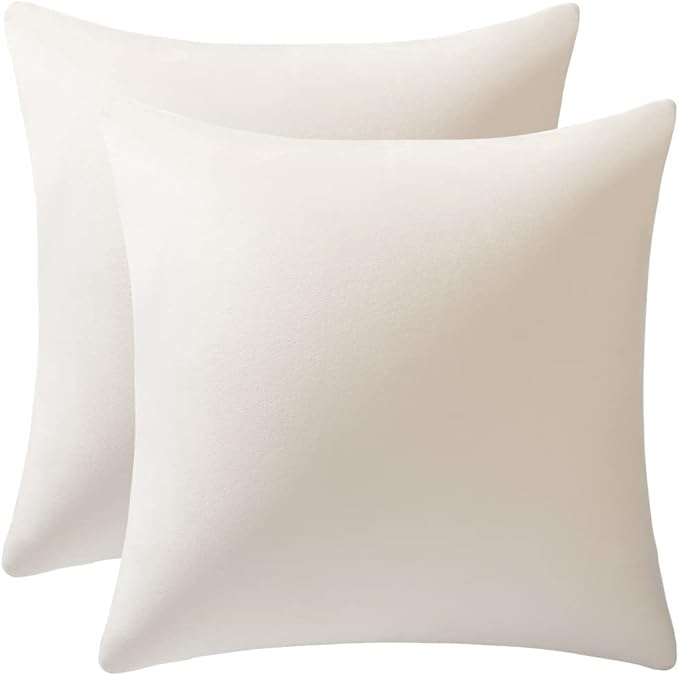 Couch Pillow Covers 16x16 Cream: 2 Pack Cozy Soft Velvet Square Throw Pillow Cases for Farmhouse Home Decor