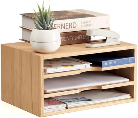 KIRIGEN Wooden Desk Organizer 3-Tier Letter Tray and Paper Sorter, Natural by KIRIGEN
