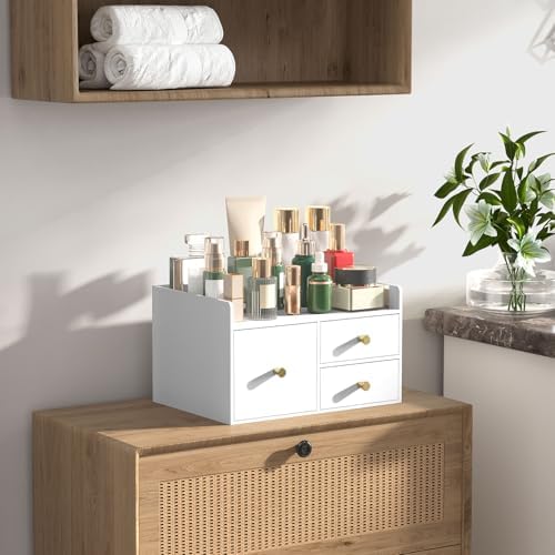 Bamboo Desk Organizer with Drawers,Wooden Desktop Storage (3 Drawer,White) - Image 7