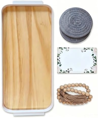 Wooden Tray with Iron Frame & Handles, 14 * 6.5 * 1.3 in Light Yellow Rectangle Serving Platter, Decorative Snack Tea Tray, Candle Holder, Food Storage Organizer, Home Kitchen Dining Table Decor - Image 6