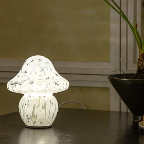 HEQET Mushroom Lamp Glass Mushroom Table Lamp for Bedrooms, Living Room, Aesthetic Lamps for Bedroom, Cute Bedside Lamp（White Dot） - Image 2