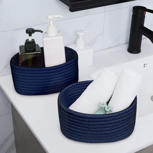 ABenkle 【2 Pack】 Small Woven Baskets, Tiny Oval Shallow Storage Baskets, Mini Cotton Rope Empty Decorative Basket, Boho Little Organizer Bins for Bathroom, Cat Dog Toy Gifts Basket - Image 4