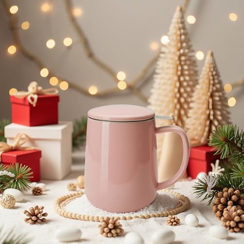 Sweese 20 OZ Porcelain Tea Mug with Infuser and Lid, Loose Leaf Tea Cup, Gifts for Tea Lover - Pink - Image 6