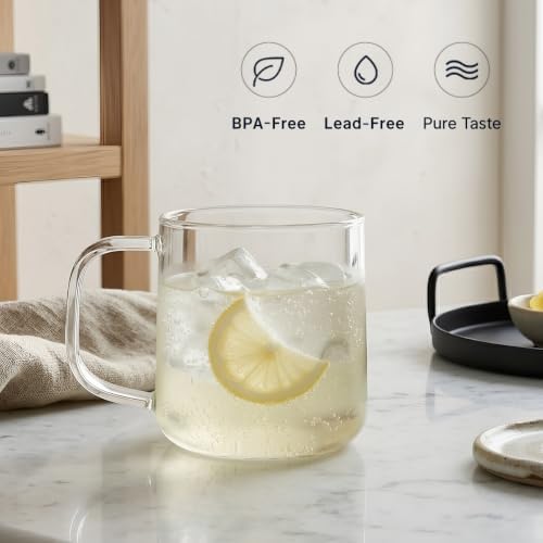 Aquach 20oz Glass Cups with Handle Set of 2, Clear Borosilicate Latte Mugs - Image 6