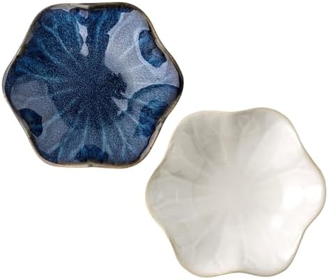 2Pcs Ceramic Jewelry Dish - Lotus Leaf Shape, for Ring Holder Necklace Small Key, Suitable for Mother Friend Sister, Gifts for Women, Cute Plate Trinket Tray, Home Decor (Blue & White) by Koyzsen