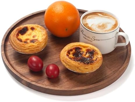 9.8" Round Wood Tray, Acacia Wooden Decorative Serving Tray for Coffee Table and Home Decor, Wooden Appetizer Charcuterie Board for Kitchen Countertop - Image 4