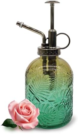 Glass Plant Mister Spray Bottle, 350ML Vintage Plant Spritzer, Succulent Watering Bottle Glass with Top Pump, Small Plants Sprayer Watering Can for Indoor (Brown Green) by VKSG