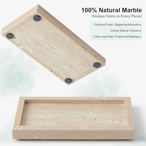 Natural Small Marble Vanity Tray, Stone Organizer for Bathroom & Kitchen - Image 3