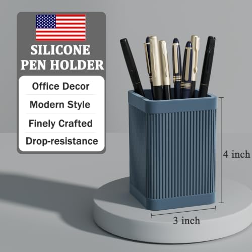 HighHerz Aesthetic Pen Holder For Desk, Modern Silicone Pencil Holder, Stylish Office Desk Decor, Made of 5 mm Thickened Premium Silicone, Office Desk Organizer And Accessories (Dark Blue) - Image 3