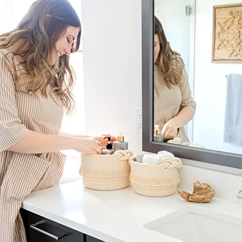 NaturalCozy 3-Piece Boho Decor Storage Basket Set – Cotton Rope Woven Baskets for Organizing! Small Basket for Baby Stuff, Baby Shower, Gift Basket, Nursery Basket, Planter, Toy Basket, Shelves - Image 6