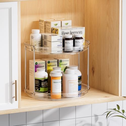 LAMU 3 Pack 10.6'' 2-Tier Lazy Susan Turntable Organizer Rotating Spice Rack Organization for Cabinet, Kitchen, Pantry, Countertop, Bathroom, Vanity, Makeup Organizer, Clear - Image 6