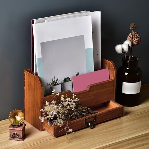 JTLB Wooden Desktop Organizer Desk Organizer Storage Rack Solid Wood Desktop with Drawer Rustic Pine Wood for Office Study Bedroom Bathroom - Image 7