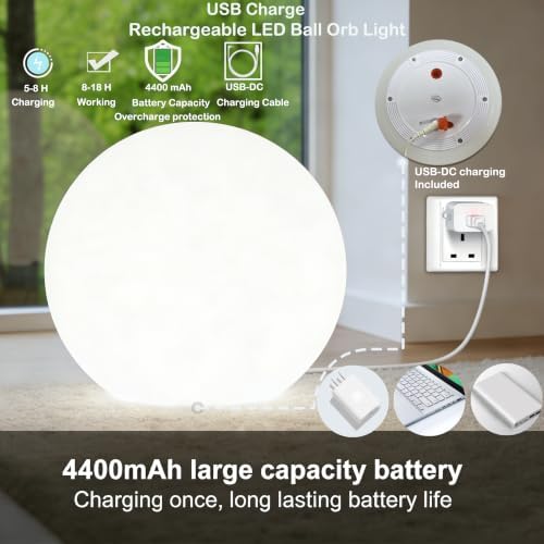 Rechargeable Waterproof Globe Floor Lamp,Large 20'' Glowing Ball Light - Image 4
