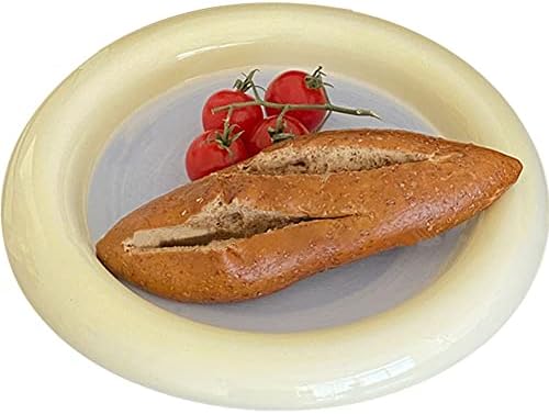 Ceramic Snack Dish Tray Round - Dessert Display Plate Cupcake Storage Tray Jewelry Trinket Tray Dish Desktop Tray Organizer for Home Office Decoration Yellow/L by Kelendle